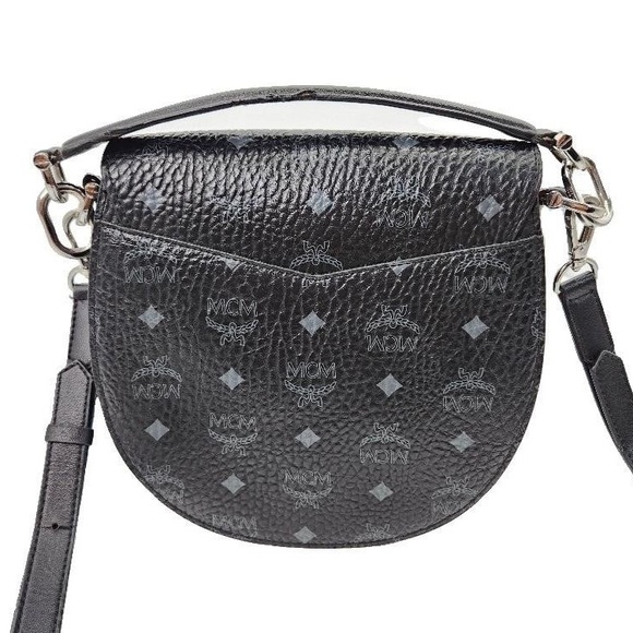 MCM Patricia Visteos mini Black Leather Shoulder Bag with Silver Accents - Picture 2 of 8